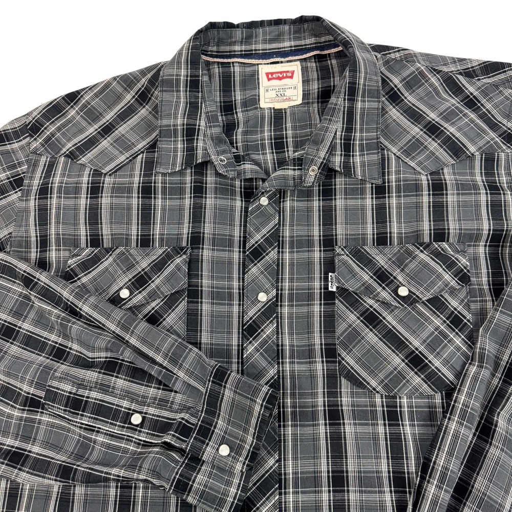 Levis Shirt Mens 2XL Black Plaid Western Pearl Snap Long Sleeve Casual Cowboy